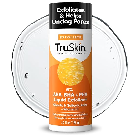 TruSkin AHA PHA BHA Liquid Exfoliant Toner with Vitamin C, 4.2 fl oz
