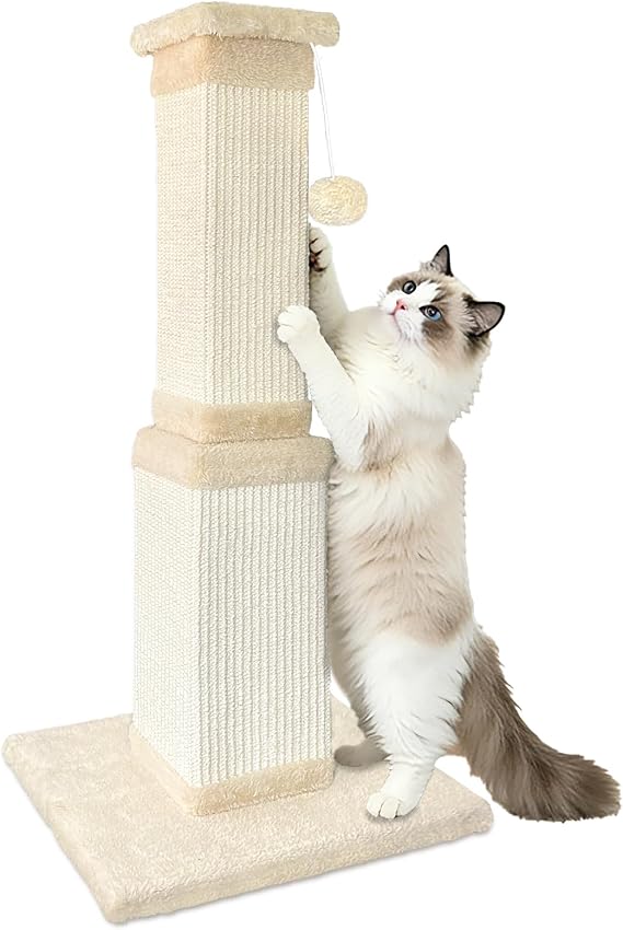 Cat Scratching Post for Large Cats, Cat Scratcher for Indoor Cats Adults, Sturdy Sisal Scratch Post to Protect Furniture, 81cm, Beige