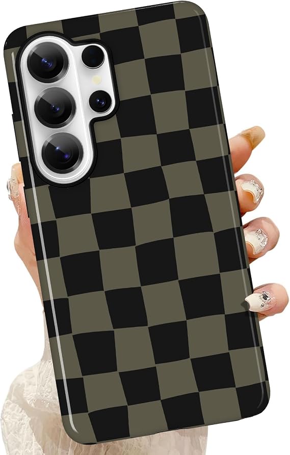 Galaxy S26 Ultra Case Checkered Pattern for Girl Women Brown