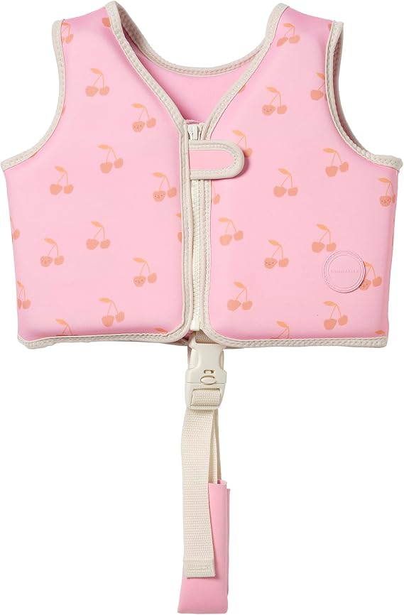 SUNNYLiFE Swim Vest for Toddlers 2-3 | Front-Zip Float Vest with Anti-Rise Leg Strap, Neoprene Comfort Guard | Learn-to-Swim Training Aid, Full Arm Movement, Cotton Candy Cherry