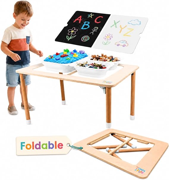 7 Days of Play Sensory Play Activity Table with Foldable Legs, Storage Bins, and Lid - Sensory Table for Toddlers & Kids | Great Gift for Birthdays, Christmas & Special Occasions