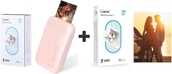 Liene Photo Printer, 2x3 Mini Instant Portable Instant Printer w/ 100 Zink Adhesive Paper, Bluetooth 5.0, Compatible w/iOS & Android, Small Photo Printer for iPhone, Smartphones, Pink