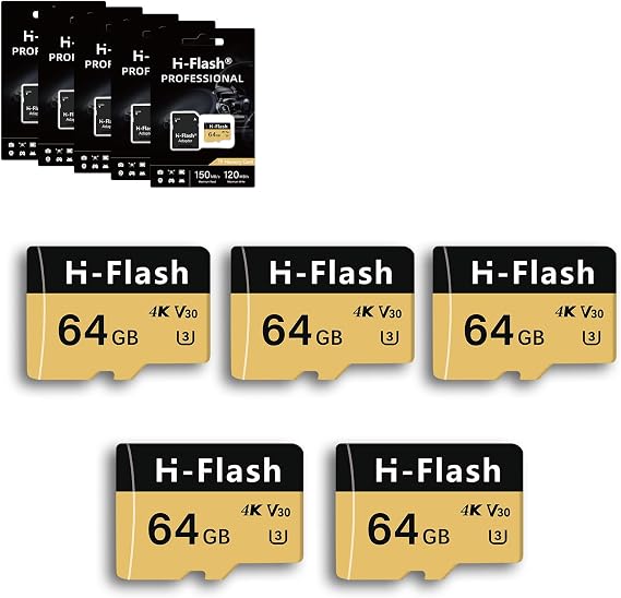 64GB TF Card U3 V30 4K - 5 Pack, Memory Card High Speed Up to 150MB/s, High Speed TF Memory Card with Adapter for Dash Cam, Security Camera, Tablet, Phone, Action Camera.(64G U3 V30 X5, 64)