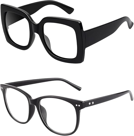 GQUEEN Fake Clear Glasses Non Prescription for Women Men Oversized Frame & Oversized Black Fake Glasses for Women Retro Thick Big Square Frame