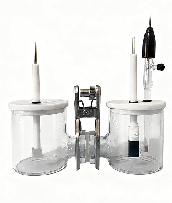 H Shape Electrolytic Cell, Non Sealed Version Bridge Type Double Cell Electrolytic Cell, Replaceable Ion-Exchange Membrane, Electrodes Not Included,250/250ml