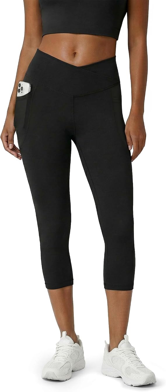 Yoga Capri Pants for Women Activewear Crossover High Waisted Athletic Leggings Workout Running