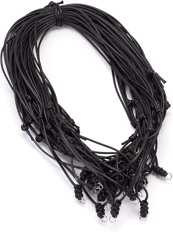Beadthoven 30pcs Rope Necklace Cord Adjustable Double Knotted Necklaces String 1.5mm Rope Chain Choker with Metal Ring for Hanging Pendants Jewelry Making Black Cord Necklace for Men Women
