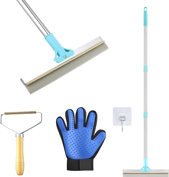 Carpet Rake Set for Pet, Carpet Scraper with 54" Adjustable Long Handle | Dual-Sided Carpet Brush, Stainless Steel & Soft Silicone, 2 in 1 Carpet Hair Remover Tool for Cars Mats Stairs Room