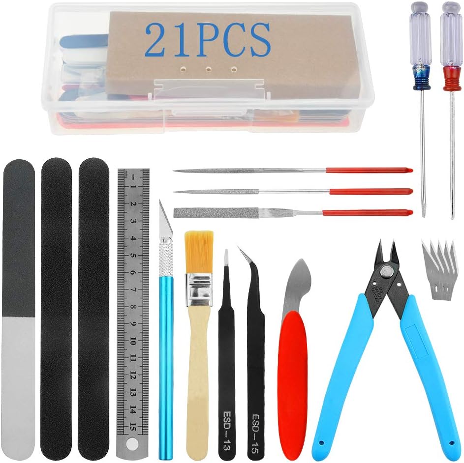 Bigstone 21 PCS Gundam Model Tools Kit Hobby Building Tools Set for Cars, Airplanes, Buildings, Gundam, Robots Models Building Repairing and Fixing ext
