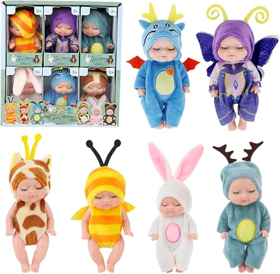 Mini Reborn Dolls, 6 Pcs Sleeping Rebirth Dolls with Clothes, Miniature Reborn Doll Toys, Washable Lifelike Newborn Baby Doll, Realistic Small Baby Dolls for Kids Girls Boys
