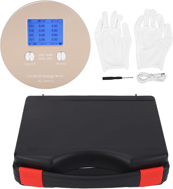 UV Energy Meter, Professional UV Light Meter with Quad-Band UVA/UVB/UVC/UVV Measurement, 2048Hz Sampling, 0-2000mW/cm² Range, Large LCD Display, PC Software, Timer, for Curing,