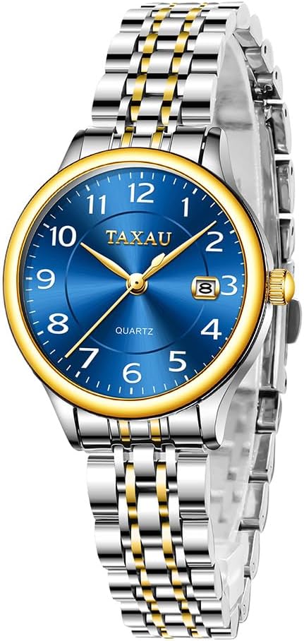 Taxau Women's Watch Silver Stainless Steel Waterproof Luxury Classic Arabic Digital Dial Easy to Read Watch Woman with Date Display Small Elegant Wrist Watch Women's Blue/Silver/Black