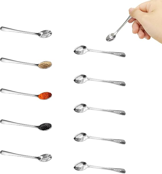10 Pcs Mini Spoons, Tiny Stainless Steel Spoons 2.87" for Salt Jars Spice Jars, SUS 304 Food Grade Seasoning Spoon for Salt, Spices, Pepper, Sugar, Honey