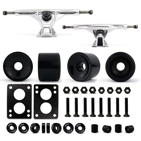 VJ Longboard Truck & Wheel Kit, 7 Trucks, 70mm Wheels, Bearings | Complete longboard truck and wheel kit includes 180mm reverse kingpin trucks, 70mm 78A wheels, ABEC-7 bearings, hardware