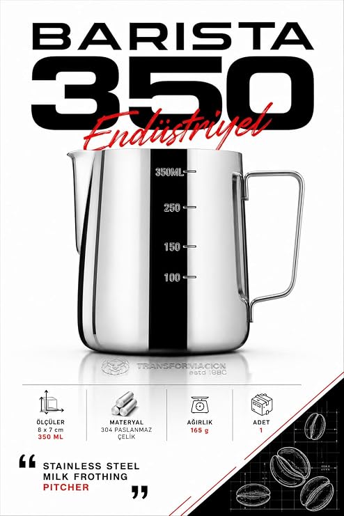 Transformacion 350 ML Mililitre Ölçülü Süt Köpürtme Sürahisi Pitcher Barista Süt Potu Endüstriyel Paslanmaz Çelik 722675