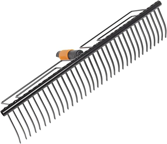 Fiskars QuikFit Gather Rake, with 35 Tines, Tool Head, Width: 57 cm, Hardened Steel Tines, Black, 1000656
