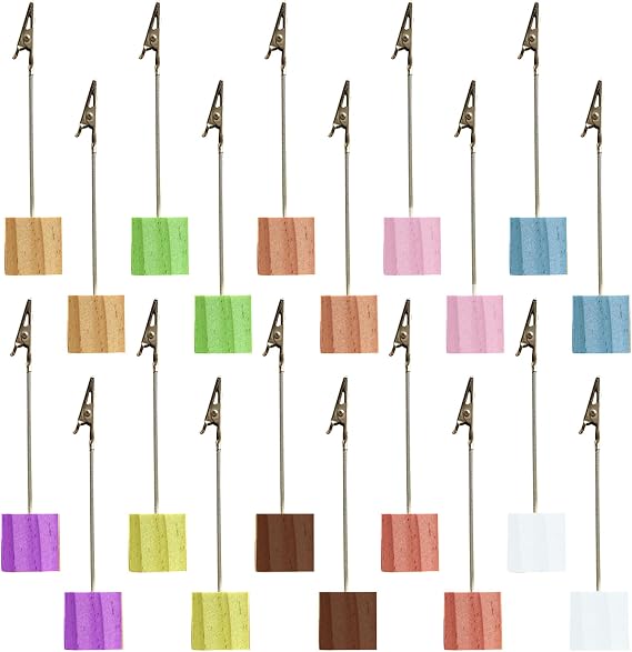 20Pcs Fotohalter mit Klammern Mehrfarben Holzsockel Postkartenhalter Memo Clip Halter mit Stehend Fotoständer Tischkartenhalter Nachrichten Clip Halter für BüroHochzeitZuhause Postkarte