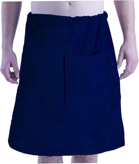 BY LORA Mens Microfiber Spa Towel, Lightweight Quick-Dry Bath Wrap, Navy XXL