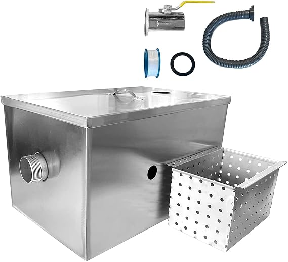 Commercial Grease Trap 9LBS Stainless Steel with Set Detachable Design for Restaurant Kitchen Cafe Canteen Factory Wastewater