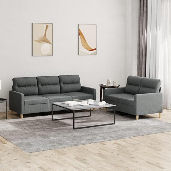 Modern 2+3 Seater Sectional Sofa in Dark Grey 78 in Wide, 100% Polyester Upholstery with Plush Armrests for Living Room, Office or Lounge Seating Up to 5