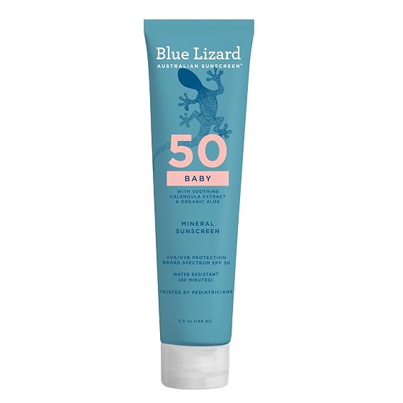 Blue Lizard BABY Mineral Sunscreen with Zinc Oxide, SPF 50+, Water Resistant, UVA/UVB Protection with Smart Cap Technology - Fragrance Free, 5 oz. Tube | 100% Mineral, Water Resistant, UVA/UVB Protection, Vegan, Fragrance Free, Nourishing with Organic Aloe, Lightweight, For Baby