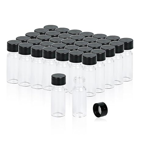 ALWSCI 1/2 Dram Glass Vials, Small Liquid Sample Vial, 2 ml Borosilicate Glass Empty Vials with Caps, 9-425 Black Closed Top Screw Caps with PE Liner, Pack of 100