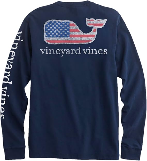 Vineyard Vines Men's Flag Whale Long-Sleeve Pocket Tee