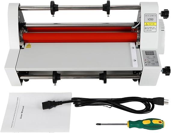Hot Cold Roll Laminator, 110V 13" V350 Laminator Digital Display Single & Dual Sided Laminating Machine for BOPP PTE Film Electronic Temperature Control Safety Protection