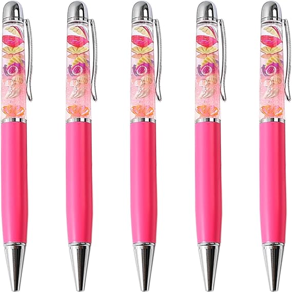 Gullor 5 Pieces Retractable Ballpoint Pens, Bling Dynamic Floating Liquid Sand Glitter Pen, Ocean Series