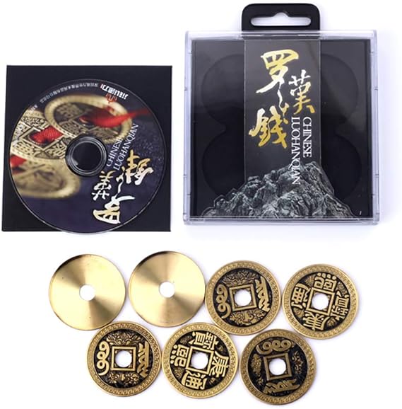 Enjoyer Coin Magic-Chinese LuohanQian Deluxe Chinese Ancient Coin Set Magic Tricks Appearing/Vanishing Close Up Magic Gimmick Magician Accessories (Half Dollar Size 30MM)