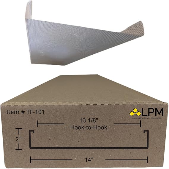 4ft Wrap Around Light Cover Diffuser 14 W x 2 H x 47 78 L Between Hook = 13 18 TF-101A, Clear Prismatic