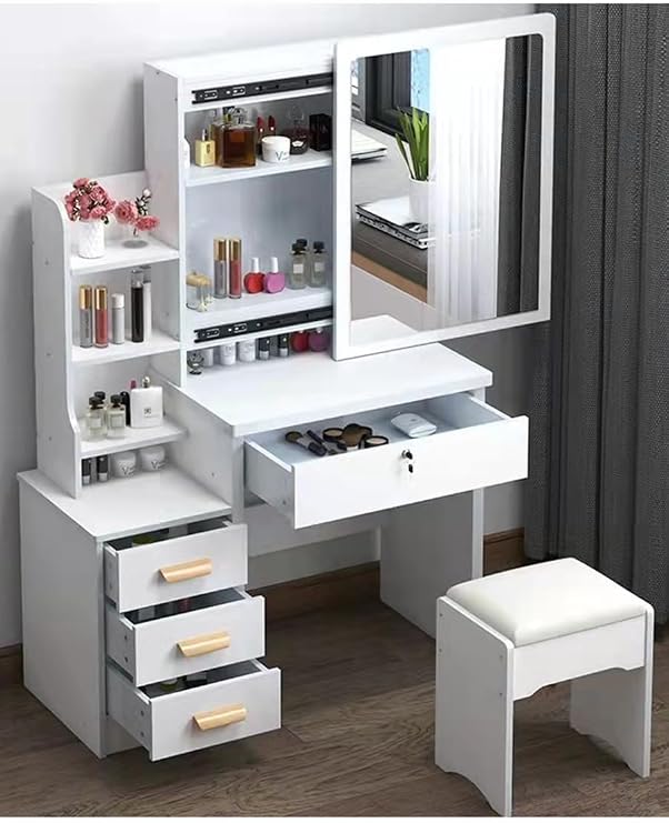 Makeup Desk,Vanity Table,Makeup Vanity with Mirror with Multiple Drawers 4,Makeup Vanity Desk with Lights 3 Color Lighting Modes with Adjustable Brightness White