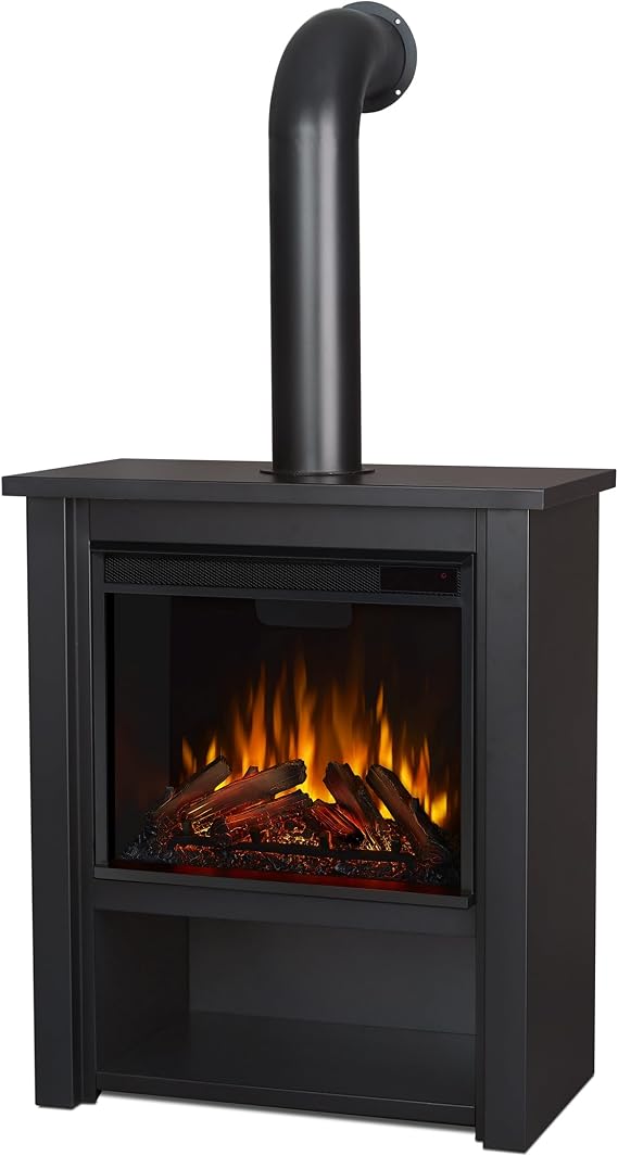 Real Flame Black Hollis Electric Fireplace - Freestanding with Remote Control - 6 Flame Colors & 5 Brightness Levels, Black
