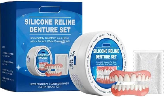 Silicone Denture Denture Denture for Dentures without Teeth, Silicone Dentures, Dentures for Dentures, Adjustable Teeth, Removable Whitening Teeth, Silicone Reline Denture Set, Top and Bottom Dentures