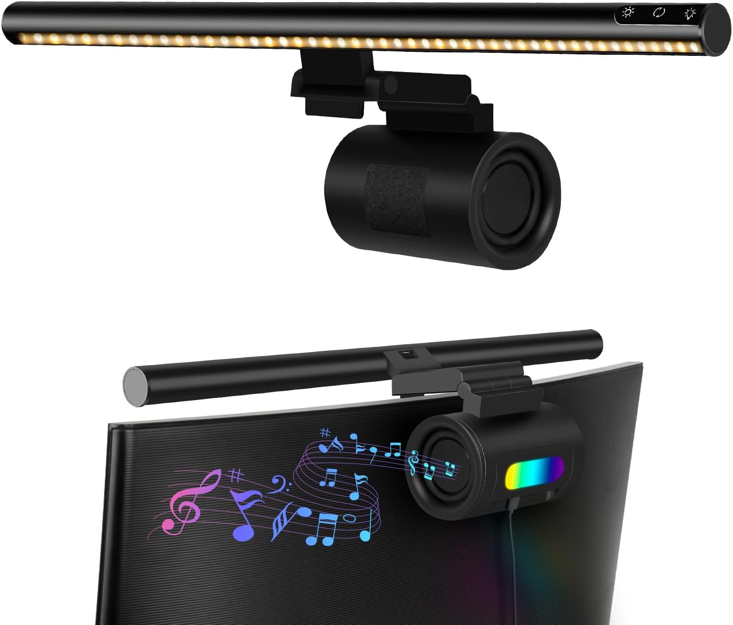 Monitor Light Bar with Speaker, CurvedFlat Computer Screen Bar Eye Care No Glare, Adjustable Color Temperature & Brightness Monitor Lamp Touch Control USB-C LED Light Home Office Desk Lamp
