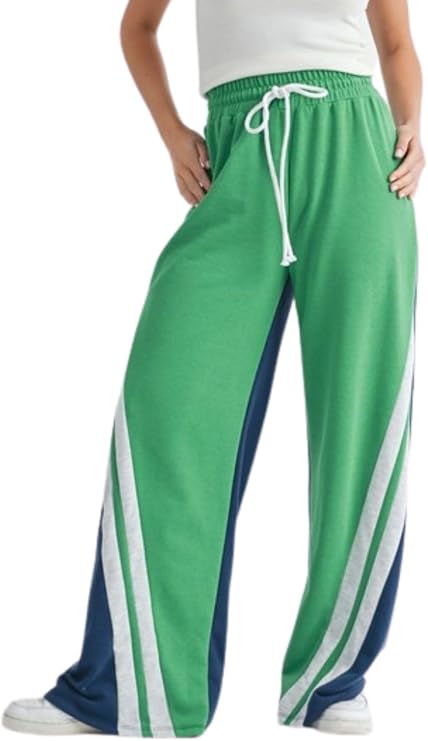 Women Trendy High Waist Drawstring Sweatpants Loose Fit Wide Leg Long Pants with Pockets