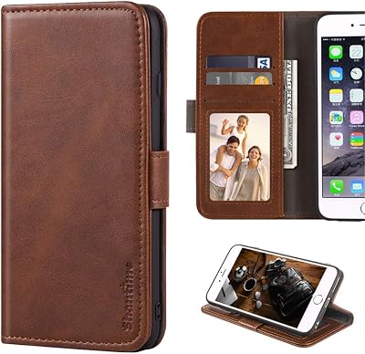 Stylish Leather Wallet Case Compatible with Samsung Galaxy A90 5G A908F, Magnetic Shockproof Flip Cover with Card Holders, Photo Frame and KickstandDark Brown