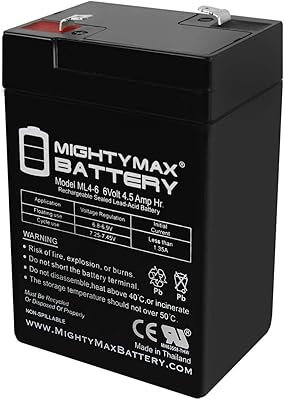 Mighty Max Battery ML4-6 - 6V 4.5AH SLA Battery Replaces cp0660 gp645 lcr6v4p hk-3fm4.5 wp4-6