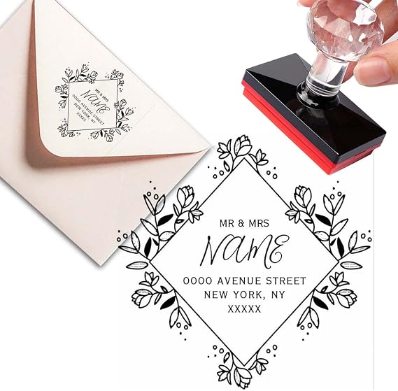 Custom Stamp Floral Frame Script Address Stamp Pads Address Business Stamps Labels Personalized Stamp