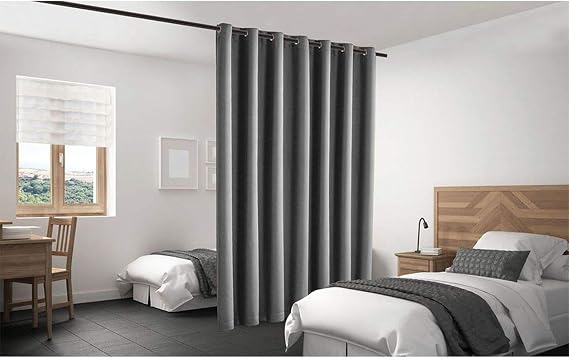 Blackout Room Divider Curtain Panel Privacy Partition Heavyweight Premium Fabric Thermal Insulated Grommet Top 48" Wide X 84" Tall Grey Color