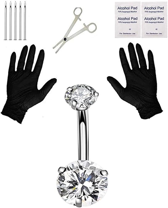 Pain-Free Belly Button Piercing Kit - 14G Hypoallergenic Steel Needles & Clamp | Professional Navel Ring Starter Set for Safe DIY at Home