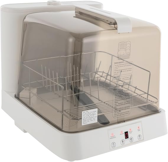 Bacocoo Portable Countertop Dishwasher, White & Brown | See-Through Lid, 4-5 Place Settings, 6L Built-in Water Tank, For Apartments, Dorms, RVs