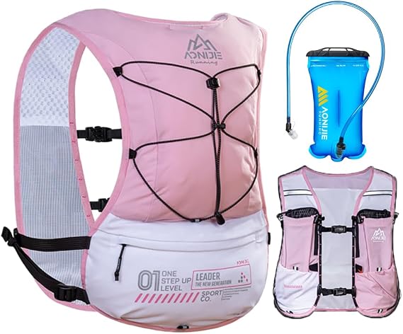 AWKSPORTS 5L Running Hydration Vest Backpack for Men Women, Adjustable & Lightweight, Front & Back Pockets for Essential Storage (Pink with 1.5L Bladder)