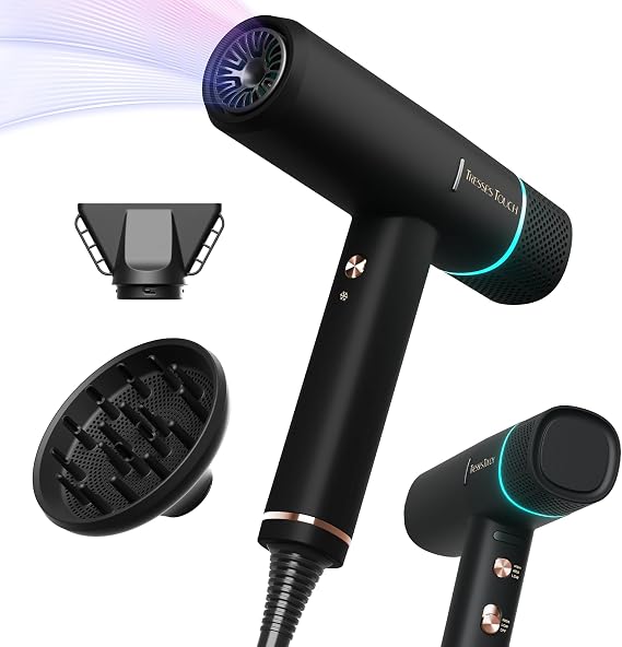 Hair Dryer with Diffuser Blow Dryer, 150000 RPM Professional High-Speed Ionic BlowDryer, Powerful 1600 Watt Motor for Fast Drying and Straight & Wavy Hair, Low Noise, Lightweight for Home Salon