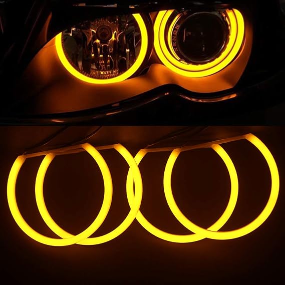 Amber LED Angel Eyes Halo Ring Light Kit for E36 E38 E39 E46 M3 | Compatible with BMW 3/5/7 Series, 131MM Cotton LED Angel Eyes, 3000K Yellow, with Relay Wire Harness Fade on and Fade off