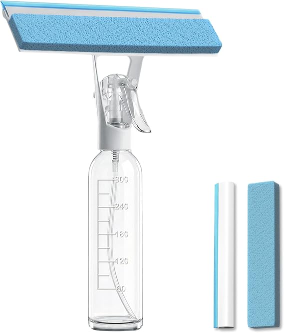 3-in-1 Window Squeegee for Window Cleaning with 300ML Tank & Scrubber