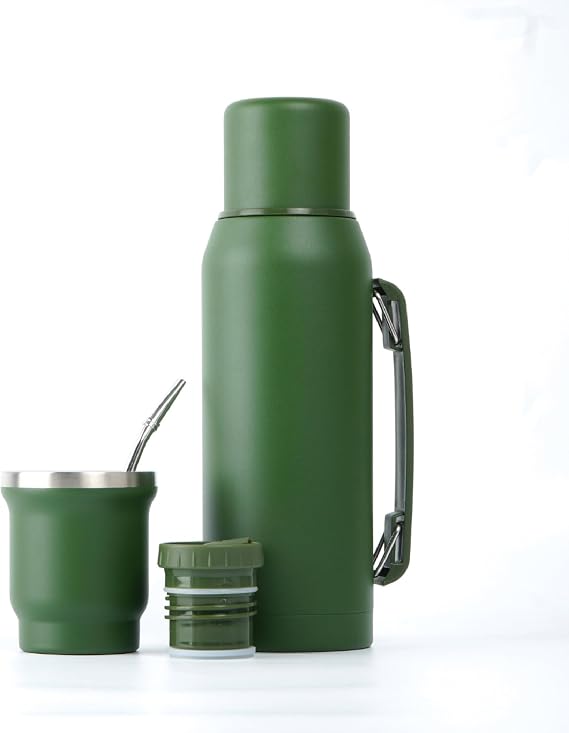 BALIBETOV Complete Yerba Mate Set – Modern Mate Gourd (9 fl oz), Thermal Flask with 2 Spouts (33.8 fl oz), 2 Bombilla Straws – Premium Quality