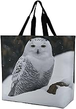 Snow Owl Shopping Bag Foldable, Reusable Grocery Bag for Outdoor, Large Capacity Shoulder Bags Washable Tote Bags for Work, Beach, Travel