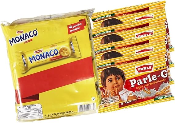 Parle-'s Combo Monaco Biscuits 63.3g and Original Glucose Biscuits 79.9g Crunchy Tasty Snack Break Fast Tea Time Snacks Each Pack of 4