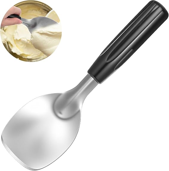 Ice Cream Spade Heavy Duty Stainless Steel Flat Ice Cream Scoop Paddle Non-Slip Handle Dishwasher Safe Flat Icecream Scooper For Hard Or Creamy Dessert Butter Hard Frozen Treats